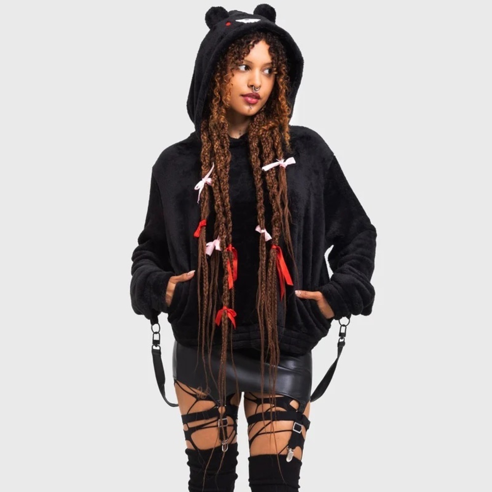 KILLSTAR Gloomy Bear Black Fuzzy I’m Gloomy Hoodie - Picture 4 of 9